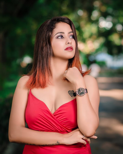 Hot Indian Model Stunning Looks In Red Short Dress 3